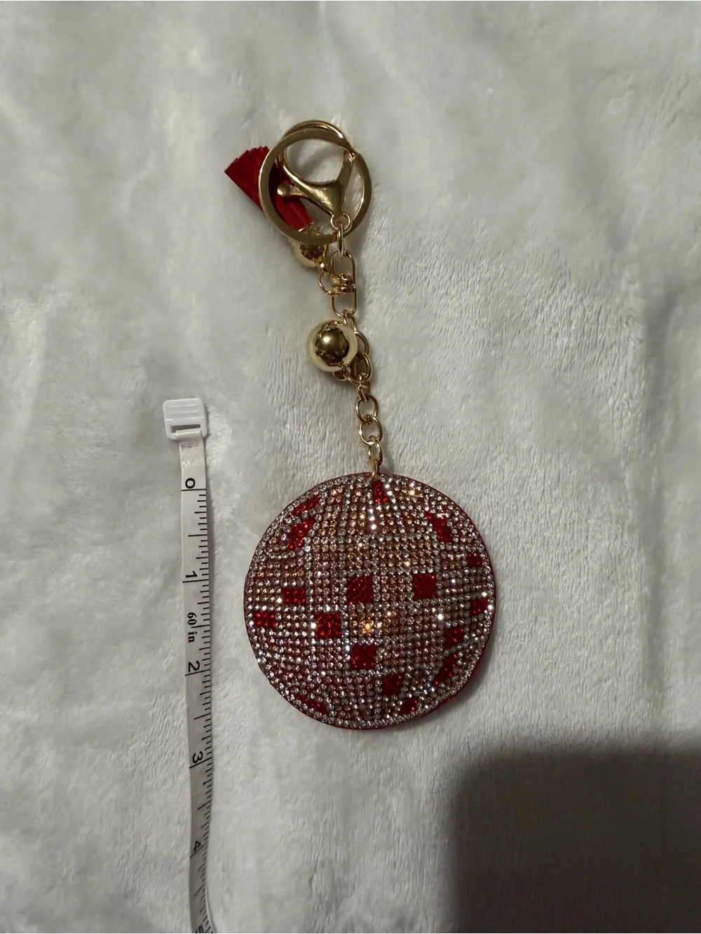 Gold-Tone Red Rhinestone Disc Keychain Charm